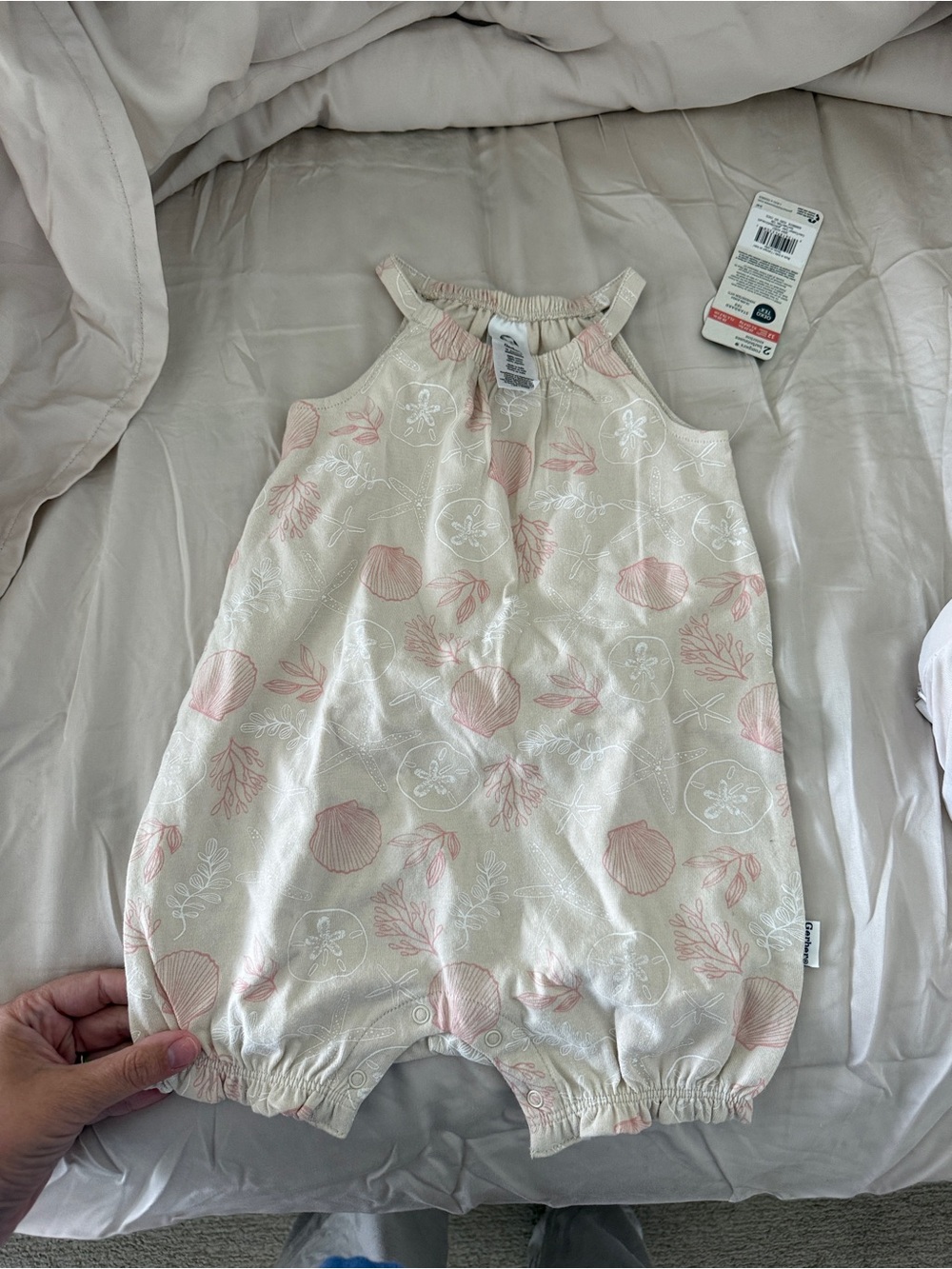 Soft Cream & Pink Shell-Print Baby Romper - Gerber brand